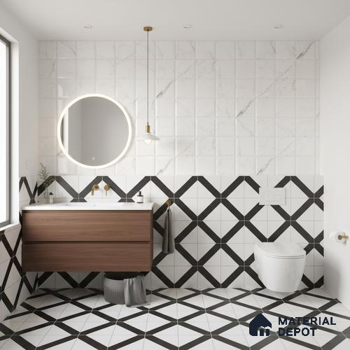 Faux Subway Wall Tile TL 06459 B Carara Milky HL 2 ft x 1 ft Ceramic Glossy Finish - 8 mm | Suitable for Living Room, Kitchen & Bathroom