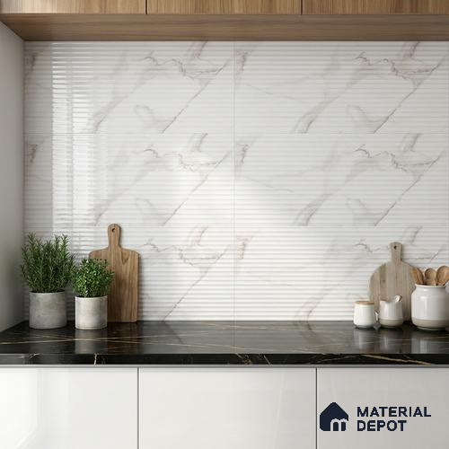 Faux Subway Wall Tile TL 06460 D Globe White Small Liner 2 ft x 1 ft Ceramic Glossy Finish - 8 mm | Suitable for Living Room,Kitchen & Bathroom