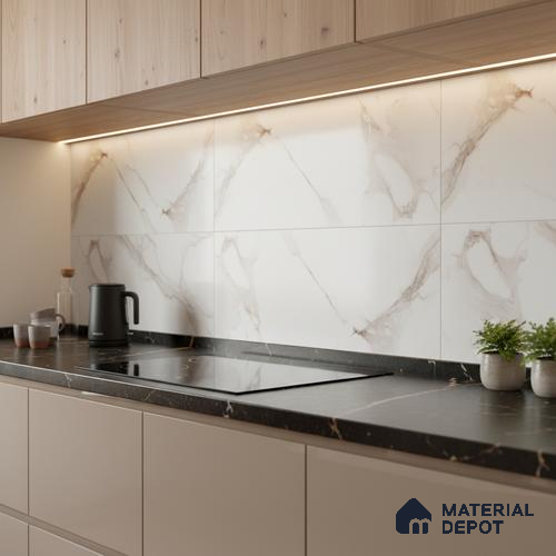 Marble Wall Tile TL 06461 Angel White 2 ft x 1 ft Ceramic Glossy Finish - 8 mm | Suitable for Living Room,Kitchen & Bathroom