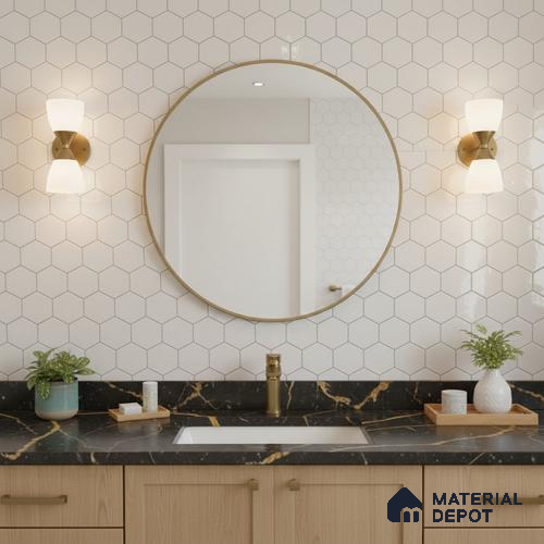 Hexagonal Wall Tile TL 06462 B R Mood Hexagone White HL 2 ft x 1 ft Ceramic Glossy Finish - 8 mm | Suitable for Living Room,Kitchen & Bathroom
