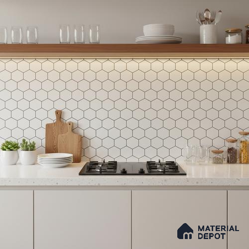 Hexagonal Wall Tile TL 06462 B R Mood Hexagone White HL 2 ft x 1 ft Ceramic Glossy Finish - 8 mm | Suitable for Living Room,Kitchen & Bathroom