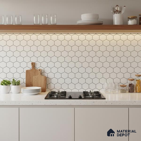 Hexagonal Wall Tile TL 06462 B R Mood Hexagone White HL 2 ft x 1 ft Ceramic Glossy Finish - 8 mm | Suitable for Living Room,Kitchen & Bathroom