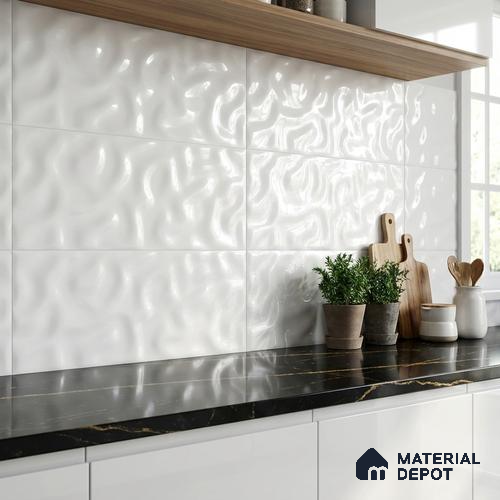 Punch Wall Tile TL 06462 Mood White 2 ft x 1 ft Ceramic Glossy Finish - 8 mm | Suitable for Living Room,Kitchen & Bathroom