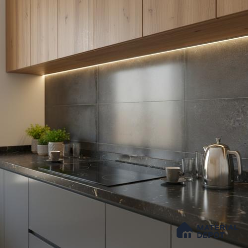 Stone Wall Tile TL 06465 B Mood DK Grey 2 ft x 1 ft Ceramic Glossy Finish - 8 mm | Suitable for Living Room,Kitchen & Bathroom