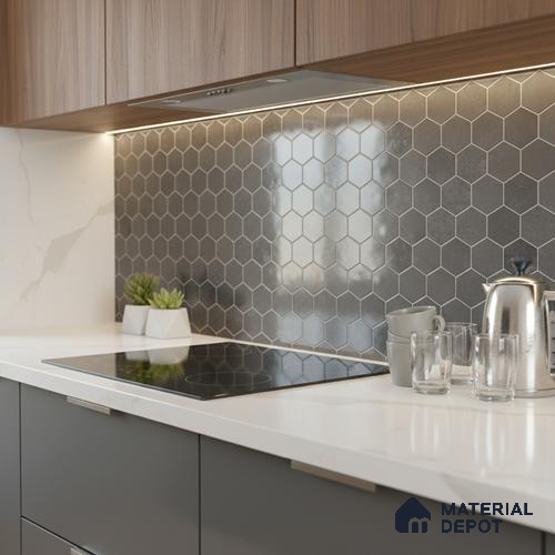 Hexagonal Wall Tile TL 06465 D R Mood Hexagon DK Grey HL 2 ft x 1 ft Ceramic Glossy Finish - 8 mm | Suitable for Living Room, Kitchen & Bathroom