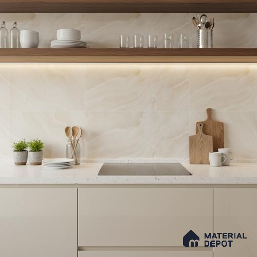 Marble Wall Tile TL 06467 Valentino Beige 2 ft x 1 ft Ceramic Glossy Finish - 8 mm | Suitable for Living Room, Kitchen & Bathroom