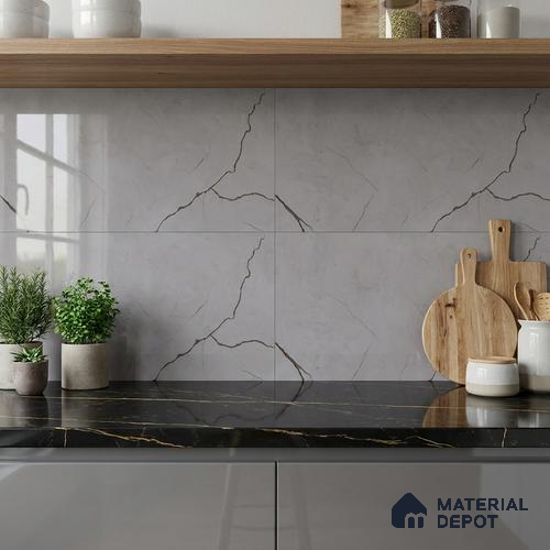 Marble Wall Tile TL 06468 B R Amora Grey 2 ft x 1 ft Ceramic Glossy Finish - 8 mm | Suitable for Living Room, Kitchen & Bathroom
