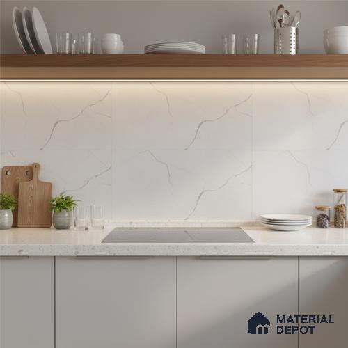 Marble Wall Tile TL 06468 R Amora Silver 2 ft x 1 ft Ceramic Glossy Finish - 8 mm | Suitable for Living Room, Kitchen & Bathroom