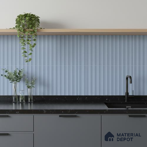 Faux Subway Fluted Wall Tile TL 06522 Pigmento Turkish Blue 2 ft x 1 ft Ceramic Matte Finish - 8 mm | Suitable for Living Room, Kitchen & Bathroom | Please Expect a Slight Variation of Pattern