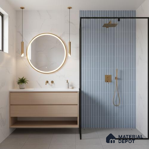Faux Subway Fluted Wall Tile TL 06522 Pigmento Turkish Blue 2 ft x 1 ft Ceramic Matte Finish - 8 mm | Suitable for Living Room, Kitchen & Bathroom | Please Expect a Slight Variation of Pattern