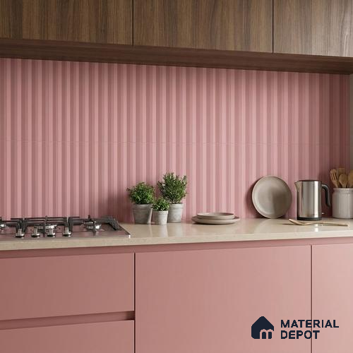 Subway Fluted Wall Tile TL 06522 C Pigmento Pink 2 ft x 1 ft Ceramic Matte Finish - 8 mm | Suitable for Kitchen & Bathroom | Please Expect a Slight Variation of Pattern