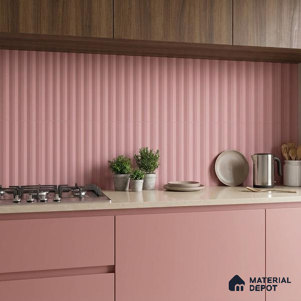 Subway Fluted Wall Tile TL 06522 C Pigmento Pink 2 ft x 1 ft Ceramic Matte Finish - 8 mm | Suitable for Kitchen & Bathroom | Please Expect a Slight Variation of Pattern