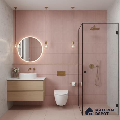 Subway Fluted Wall Tile TL 06522 C Pigmento Pink 2 ft x 1 ft Ceramic Matte Finish - 8 mm | Suitable for Kitchen & Bathroom | Please Expect a Slight Variation of Pattern