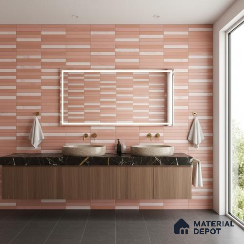 Faux Subway Wall Tile TL 06523 D NG Zuliya Pink HL 2 ft x 1 ft Ceramic Matte Finish - 8 mm | Suitable for Living Room, Kitchen & Bathroom