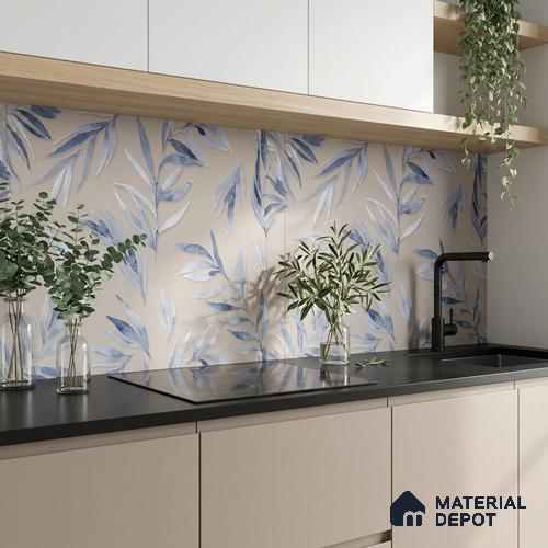 Floral Wall Tile TL 06526 S NG Mandavi Royal Grey Leaf A 2 ft x 1 ft Ceramic Matte Finish - 8 mm | Suitable for Living Room, Kitchen & Bathroom | Please Expect a Slight Variation of Pattern