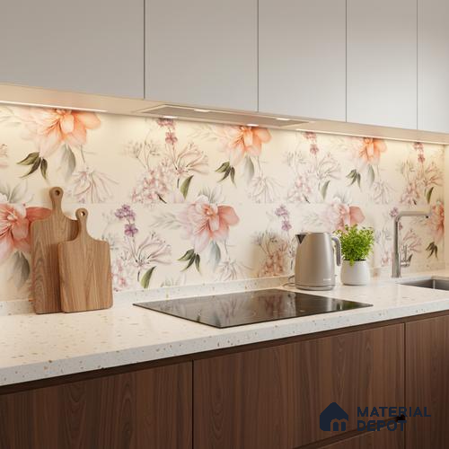 Floral Wall Tile TL 06526 U NG Mandavi Royal Ivory Flower A 2 ft x 1 ft Ceramic Matte Finish - 8 mm | Suitable for Living Room, Kitchen & Bathroom | Please Expect a Slight Variation of Pattern