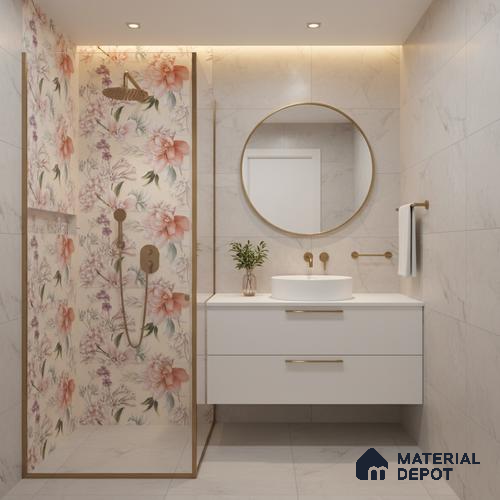 Floral Wall Tile TL 06526 U NG Mandavi Royal Ivory Flower A 2 ft x 1 ft Ceramic Matte Finish - 8 mm | Suitable for Living Room, Kitchen & Bathroom | Please Expect a Slight Variation of Pattern