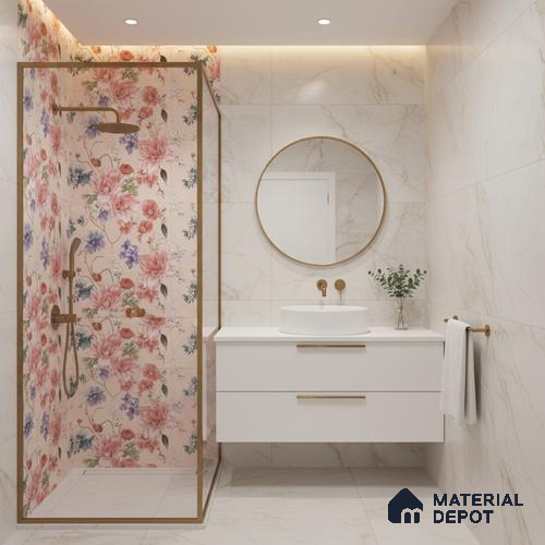 Floral Wall Tile TL 06526 Y NG Mandavi Royal Pink Flower A 2 ft x 1 ft Ceramic Matte Finish - 8 mm | Suitable for Living Room, Kitchen & Bathroom | Please Expect a Slight Variation of Pattern