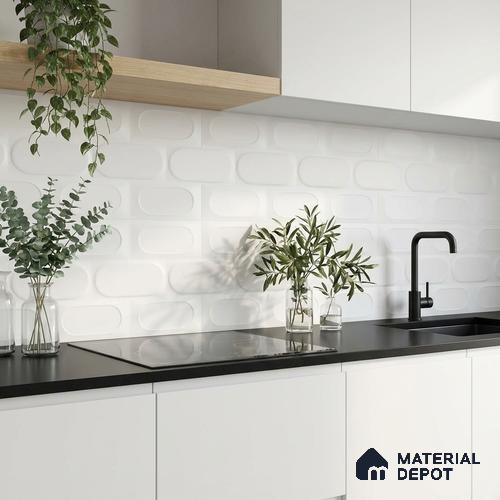 Faux Subway Wall Tile TL 06538 L Zellige White HL 2 ft x 1 ft Ceramic Matte Finish - 8 mm | Suitable for Living Room, Kitchen & Bathroom