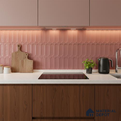 Faux Subway Wall Tile TL 06540 B Lorient Pink 2 ft x 1 ft Ceramic Matte Finish - 8 mm | Suitable for Living Room, Kitchen & Bathroom