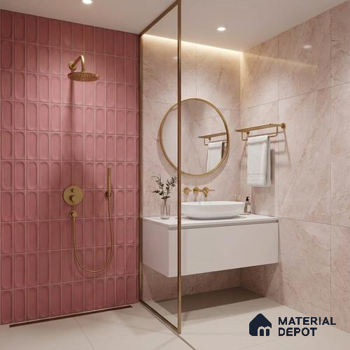 Faux Subway Wall Tile TL 06540 B Lorient Pink 2 ft x 1 ft Ceramic Matte Finish - 8 mm | Suitable for Living Room, Kitchen & Bathroom