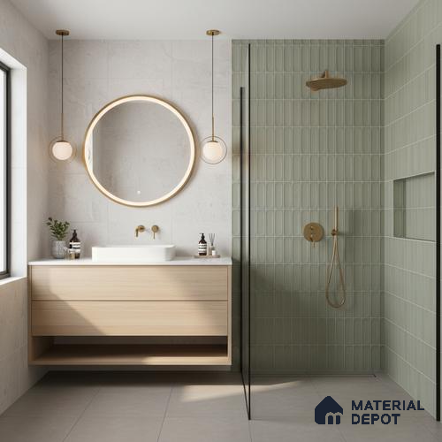 Faux Subway Wall Tile TL 06540 E Lorient Green 2 ft x 1 ft Ceramic Matte Finish - 8 mm | Suitable for Living Room, Kitchen & Bathroom