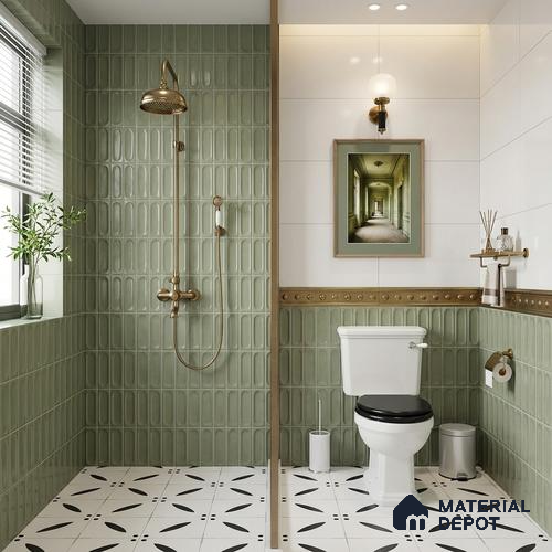Faux Subway Wall Tile TL 06540 I Lorient Green 2 ft x 1 ft Ceramic Glossy Finish - 8 mm | Suitable for Living Room, Kitchen & Bathroom