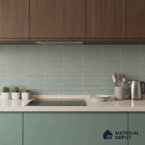 Subway Wall Tile TL 06543 Mitica Green 2 ft x 1 ft Ceramic Matte Finish - 8 mm | Suitable for Kitchen & Bathroom | Please Expect a Slight Variation of Pattern