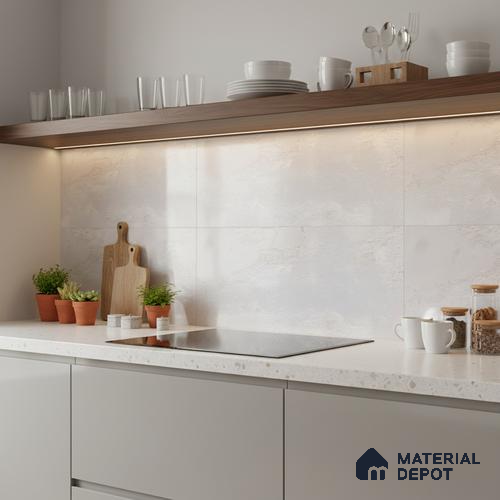 Stone Wall Tile TL 06547 Hoover Silver 2 ft x 1 ft Ceramic Glossy Finish - 8 mm | Suitable for Living Room, Kitchen & Bathroom