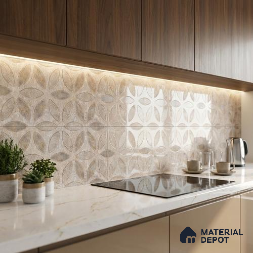 Highlighter Wall Tile TL 06548 Dixon Crema HL 02 - A / B 2 ft x 1 ft Ceramic Glossy Finish - 8 mm | Suitable for Living Room, Kitchen & Bathroom