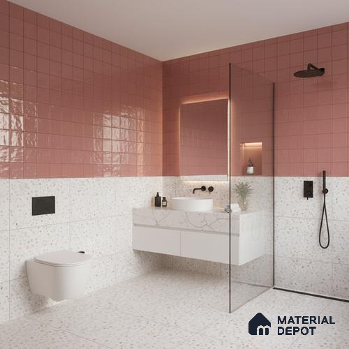 Faux Subway Wall Tile TL 06553 B Dove Pink 2 ft x 1 ft Ceramic Glossy Finish - 8 mm | Suitable for Living Room, Kitchen & Bathroom