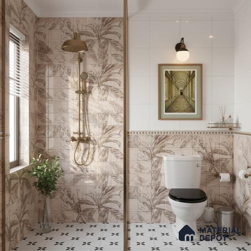 Floral Wall Tile TL 06553 E Dove Brown HL02- A 2 ft x 1 ft Ceramic Glossy Finish - 8 mm | Suitable for Living Room, Kitchen & Bathroom | Please Expect a Slight Variation of Pattern