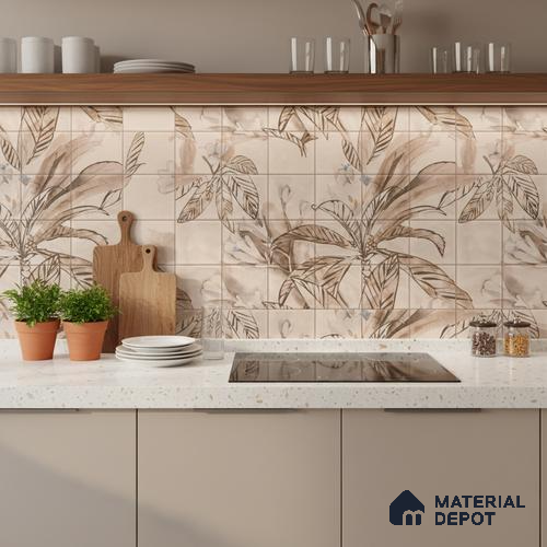 Floral Wall Tile TL 06553 E Dove Brown HL02- A 2 ft x 1 ft Ceramic Glossy Finish - 8 mm | Suitable for Living Room, Kitchen & Bathroom | Please Expect a Slight Variation of Pattern