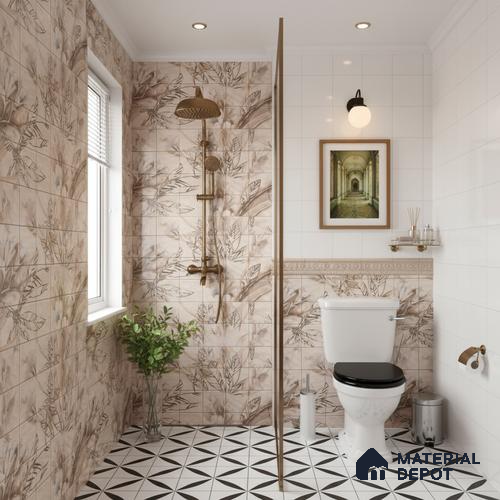 Floral Wall Tile TL 06553 H Dove Brown HL02- B 2 ft x 1 ft Ceramic Glossy Finish - 8 mm | Suitable for Living Room, Kitchen & Bathroom | Please Expect a Slight Variation of Pattern