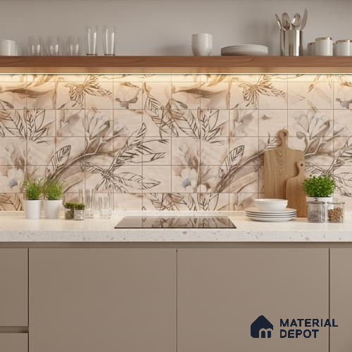 Floral Wall Tile TL 06553 H Dove Brown HL02- B 2 ft x 1 ft Ceramic Glossy Finish - 8 mm | Suitable for Living Room, Kitchen & Bathroom | Please Expect a Slight Variation of Pattern