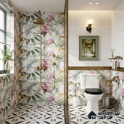 Floral Wall Tile TL 06553 Dove Pink HL02 - A 2 ft x 1 ft Ceramic Glossy Finish - 8 mm | Suitable for Living Room, Kitchen & Bathroom | Please Expect a Slight Variation of Pattern