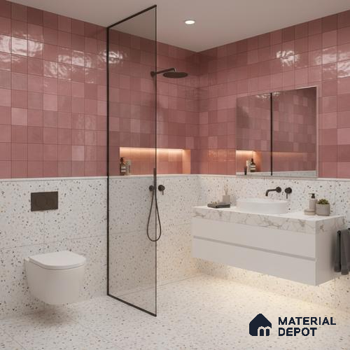Faux Subway Wall Tile TL 06554 F Dove Pink Decor 2 ft x 1 ft Ceramic Glossy Finish - 8 mm | Suitable for Living Room, Kitchen & Bathroom