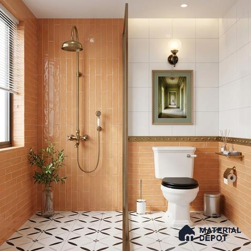 Faux Subway Wall Tile TL 06556 B Cluster Orange 2 ft x 1 ft Ceramic Glossy Finish - 8 mm | Suitable for Kitchen, Bathroom & Balcony Walls | Please Expect a Slight Variation of Pattern