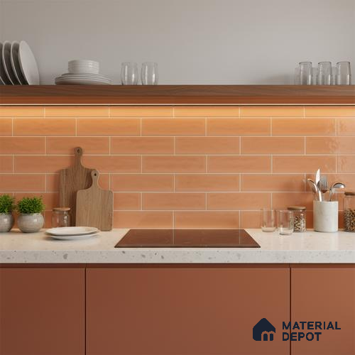 Faux Subway Wall Tile TL 06556 B Cluster Orange 2 ft x 1 ft Ceramic Glossy Finish - 8 mm | Suitable for Kitchen, Bathroom & Balcony Walls | Please Expect a Slight Variation of Pattern
