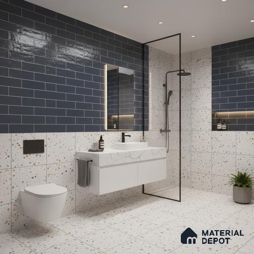 Faux Subway Wall Tile TL 06556 D Cluster Blue 2 ft x 1 ft Ceramic Glossy Finish - 8 mm | Suitable for Kitchen, Bathroom & Balcony Walls | Please Expect a Slight Variation of Pattern