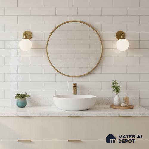 Faux Subway Wall Tile TL 06556 E Cluster White 2 ft x 1 ft Ceramic Glossy Finish - 8 mm | Suitable for Kitchen, Bathroom & Balcony Walls | Please Expect a Slight Variation of Pattern
