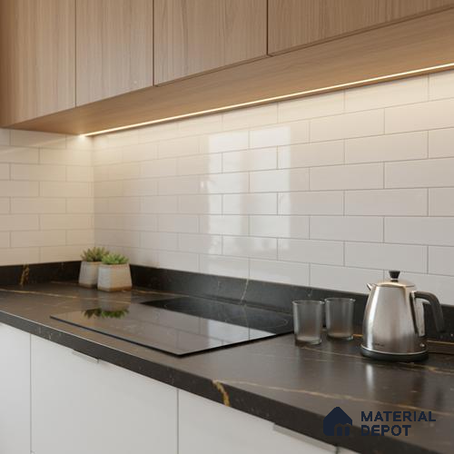 Faux Subway Wall Tile TL 06556 E Cluster White 2 ft x 1 ft Ceramic Glossy Finish - 8 mm | Suitable for Kitchen, Bathroom & Balcony Walls | Please Expect a Slight Variation of Pattern