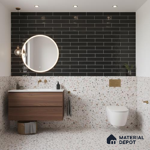 Faux Subway Wall Tile TL 06556 F Cluster Black 2 ft x 1 ft Ceramic Glossy Finish - 8 mm | Suitable for Kitchen, Bathroom & Balcony Walls | Please Expect a Slight Variation of Pattern