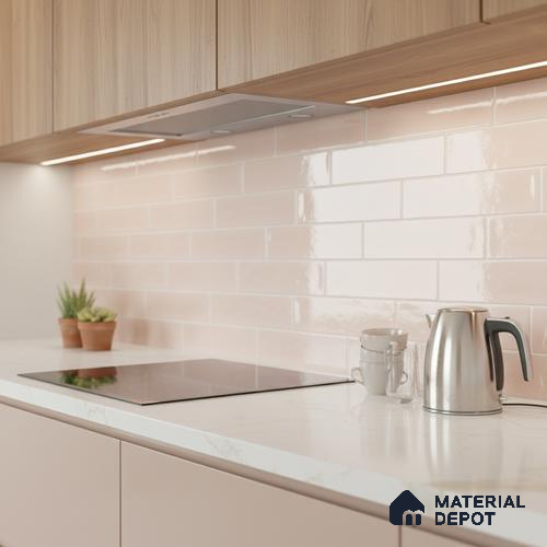 Faux Subway Wall Tile TL 06556 Cluster Pink 2 ft x 1 ft Ceramic Glossy Finish - 8 mm | Suitable for Kitchen, Bathroom & Balcony Walls | Please Expect a Slight Variation of Pattern