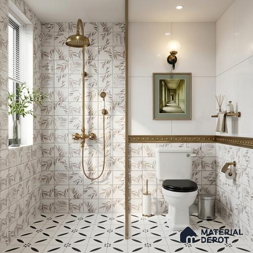 Floral Wall Tile TL 06559 C L Limon Grey Leaf HL 2 ft x 1 ft Ceramic Glossy Finish - 8 mm | Suitable for Living Room, Kitchen & Bathroom | Please Expect a Slight Variation of Pattern