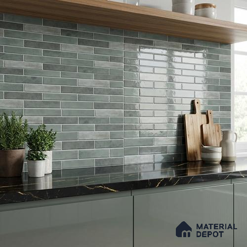 Stacked Stone Wall Tile TL 06562 B Bangkok Emerald 2 ft x 1 ft Ceramic Glossy Finish - 8 mm | Suitable for Living Room, Kitchen & Bathroom