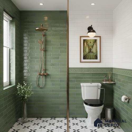 Stacked Stone Wall Tile TL 06562 G Bangkok Bottle Green 2 ft x 1 ft Ceramic Glossy Finish - 8 mm | Suitable for Living Room, Kitchen & Bathroom