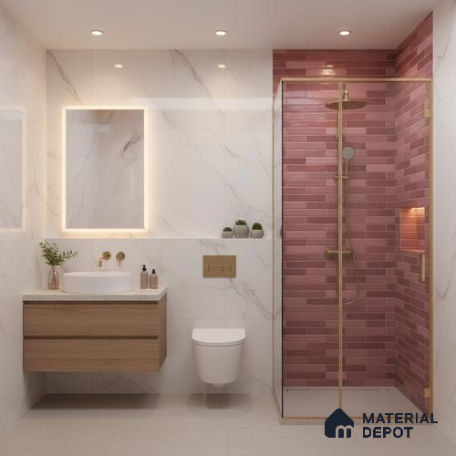 Stacked Stone Wall Tile TL 06562 Bangkok Pink 2 ft x 1 ft Ceramic Glossy Finish - 8 mm | Suitable for Living Room, Kitchen & Bathroom