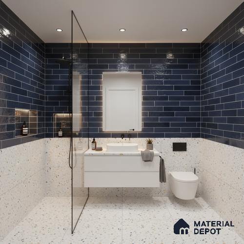 Faux Subway Wall Tile TL 06563 B R Tribeca Blue 2 ft x 1 ft Ceramic Glossy Finish - 8 mm | Suitable for Kitchen, Bathroom & Balcony Walls | Please Expect a Slight Variation of Pattern