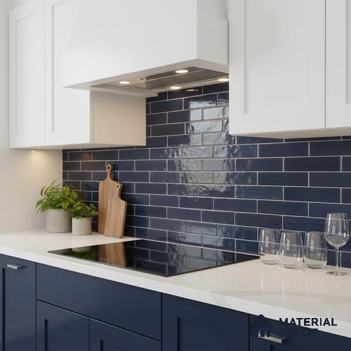 Faux Subway Wall Tile TL 06563 B R Tribeca Blue 2 ft x 1 ft Ceramic Glossy Finish - 8 mm | Suitable for Kitchen, Bathroom & Balcony Walls | Please Expect a Slight Variation of Pattern